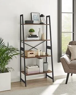 VASAGLE Ladder Shelf, Bookshelf, 4-Tier Standing Shelf For Living Room, Bedroom, Kitchen, Bamboo Frame, Easy Assembly, Industrial Style, Rustic Brown And Black UBCB020B01V1 6 VASAGLE Ladder Shelf, Bookshelf, 4-Tier Standing Shelf For Living Room, Bedroom, Kitchen, Bamboo Frame, Easy Assembly, Industrial Style, Rustic Brown And Black UBCB020B01V1 -Best Furniture Store 51nAoY6ocAL