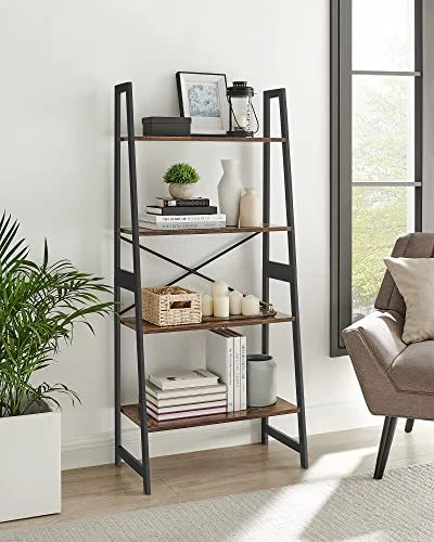 VASAGLE Ladder Shelf, Bookshelf, 4-Tier Standing Shelf For Living Room, Bedroom, Kitchen, Bamboo Frame, Easy Assembly, Industrial Style, Rustic Brown And Black UBCB020B01V1 3 VASAGLE Ladder Shelf, Bookshelf, 4-Tier Standing Shelf For Living Room, Bedroom, Kitchen, Bamboo Frame, Easy Assembly, Industrial Style, Rustic Brown And Black UBCB020B01V1 - Image 3