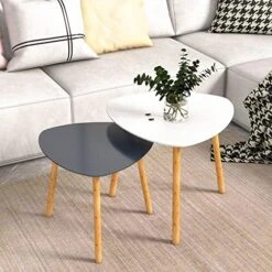 Bamboo White Nesting End Table - Side Tables Living Room Tables, Nesting Tables Set Of 2 Small Coffee Table, Modern Minimalist Triangle Center Table For Sofa Bedside Bedroom Apartment Ofiice -Best Furniture Store 51nNbUzFNtL. AC