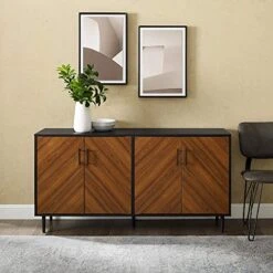 Walker Edison Fehr Modern 4 Door Bookmatch Buffet, 58 Inch, Black -Best Furniture Store 51nPICnYrQL