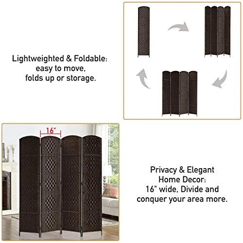 Room Divider 5.6Ft.Tall 16" Privacy Screen Room Dividers And Folding Privacy Screens, Partition & Wall Divider, Space Separate Screen Panel Freestanding Room Divider Wall-4 Panel, Dark Coffee 3 Room Divider 5.6Ft.Tall 16" Privacy Screen Room Dividers And Folding Privacy Screens, Partition & Wall Divider, Space Separate Screen Panel Freestanding Room Divider Wall-4 Panel, Dark Coffee - Image 3