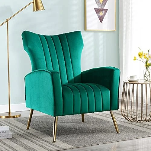 Altrobene Velvet Accent Chair Modern Wingback Comfy Chair Tufted Reading Armchair With Gold Legs For Living Room/Bedroom, Light Pink 9 Altrobene Velvet Accent Chair Modern Wingback Comfy Chair Tufted Reading Armchair With Gold Legs For Living Room/Bedroom, Light Pink - Image 9