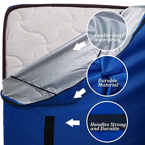 Queen Mattress Bag For Storage Moving Protector, Waterproof Reusable Mattress Cover With Heavy Duty 8 Handles Water Resistant Zipper Closure And 2 Adjustable Straps, Bright Blue 4 Queen Mattress Bag For Storage Moving Protector, Waterproof Reusable Mattress Cover With Heavy Duty 8 Handles Water Resistant Zipper Closure And 2 Adjustable Straps, Bright Blue - Image 4