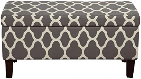 HomePop Large Upholstered Rectangular Storage Ottoman Bench With Hinged Lid, Slate Damask 2 HomePop Large Upholstered Rectangular Storage Ottoman Bench With Hinged Lid, Slate Damask - Image 2