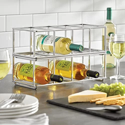 MDesign Stackable, Metal Geometric Free-Standing Water Bottle And Wine Rack Storage Organizer For Kitchen Countertops, Pantry, Fridge - Holds 8 Bottles - 2 Pack - Chrome 3 MDesign Stackable, Metal Geometric Free-Standing Water Bottle And Wine Rack Storage Organizer For Kitchen Countertops, Pantry, Fridge - Holds 8 Bottles - 2 Pack - Chrome - Image 3