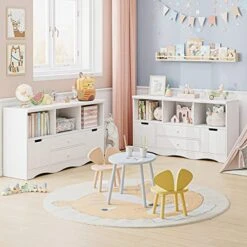FOTOSOK 51.2" Large Toy Storage Organizer With 2 Drawers And 3 Cubbies, Toy Organizers And Storage For Books Or Dolls, Kids Bookshelf And Toy Storage For Playroom, Storage Cabinet For Nursery, White 9 FOTOSOK 51.2" Large Toy Storage Organizer With 2 Drawers And 3 Cubbies, Toy Organizers And Storage For Books Or Dolls, Kids Bookshelf And Toy Storage For Playroom, Storage Cabinet For Nursery, White -Best Furniture Store 51npwPvoFsL