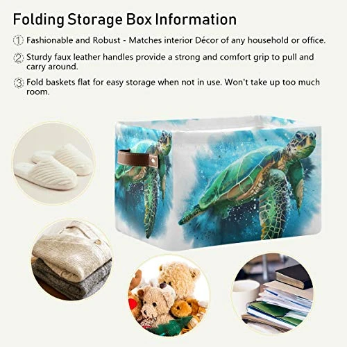 Watercolor Sea Turtle Large Storage Basket Collapsible Storage Bin Organizer Cube Laundry Hamper For Clothes Bedroom Nursery Toys Shelf College Dorm 4 Watercolor Sea Turtle Large Storage Basket Collapsible Storage Bin Organizer Cube Laundry Hamper For Clothes Bedroom Nursery Toys Shelf College Dorm - Image 4