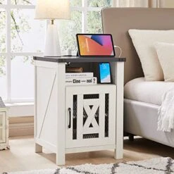 JXQTLINGMU End Table With Charging Station, Beside Table With Stroage Cabinet And Open Storage For Livingroom, White 14 JXQTLINGMU End Table With Charging Station, Beside Table With Stroage Cabinet And Open Storage For Livingroom, White -Best Furniture Store 51o00ZGEDBL