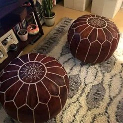 Moroccan Leather Pouf - Living Room Decor - Handmade Leather Pouffe - Luxury Dark Brown Pouf - Hassock & Ottoman Footstool - Royal Wedding Gift - Genuine Goatskin Leather - Ottoman Pouf - Unstuffed -Best Furniture Store 51o2ecgFZlL