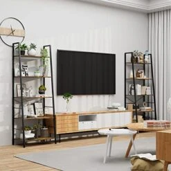 Gadroad Ladder Bookshelf, Industrial 5-Tier Bookcase,Free Standing Ladder Shelf, Utility Organizer Shelves For Plant Flower,Wood Look Accent Furniture With Metal Frame For Home Office,Rustic Brown -Best Furniture Store 51o5Imi6IkL