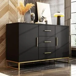 DiDuGo Kitchen Sideboard Cabinet With 3 Drawers & 2 Doors, Credenza Sideboard Buffet With Shelves, 69 Inch Tabletop, Gold Metal Legs & Handles, Espresso (69”W X 15.6”D X 30”H) -Best Furniture Store 51o5Ye XNuL. AC