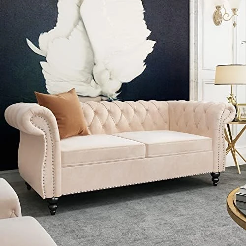 QHITTY Accent Large Sofa, Chesterfield Couch 3 Seater Modern Leather Couch Upholstered Sofa With Tufted Back For Living Room Furniture (Grey) 14 QHITTY Accent Large Sofa, Chesterfield Couch 3 Seater Modern Leather Couch Upholstered Sofa With Tufted Back For Living Room Furniture (Grey) - Image 14