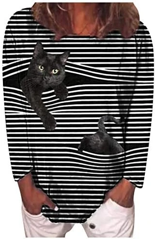 Womens Summer TopsWomens Long Sleeve Blouse 3D Cat Graphic Pullover Stripe Crewneck Tops Ladies Casual Tshirt 7 Womens Summer TopsWomens Long Sleeve Blouse 3D Cat Graphic Pullover Stripe Crewneck Tops Ladies Casual Tshirt - Image 7