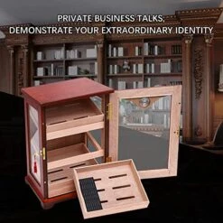 Cigar Cabinet Humidifier Cabinet Spanish Solid Fir Double Low Glass Top Premium Design Large Humidifier Cabinet, 19.3 * 13.14 * 11.4 Inches Can Be Placed In The Living Room 80-150. 7 Cigar Cabinet Humidifier Cabinet Spanish Solid Fir Double Low Glass Top Premium Design Large Humidifier Cabinet, 19.3 * 13.14 * 11.4 Inches Can Be Placed In The Living Room 80-150. -Best Furniture Store 51o9h9qhI0L