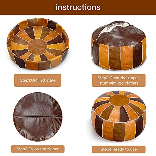 Bohepuffex Handmade Moroccan Pouf Foot Stool Round & Large Storage Cover Bohemian Style Ottoman An Exotic Décor For Living Room Bedroom Or Wedding Gifts Faux Leather Unstuffed Only Cover (color Block) 3 Bohepuffex Handmade Moroccan Pouf Foot Stool Round & Large Storage Cover Bohemian Style Ottoman An Exotic Décor For Living Room Bedroom Or Wedding Gifts Faux Leather Unstuffed Only Cover (color Block) - Image 3
