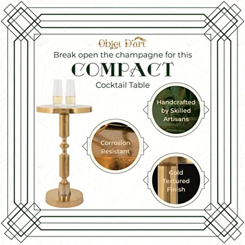 Small Round Gold Side Table By Objet D’Art, Rhodes, Accent, End, Pedestal, Martini, Drink Table For Living Room Or Nightstand For Bedroom And Small Spaces, Vintage Metal Brass Style Decor, 21” Height 3 Small Round Gold Side Table By Objet D’Art, Rhodes, Accent, End, Pedestal, Martini, Drink Table For Living Room Or Nightstand For Bedroom And Small Spaces, Vintage Metal Brass Style Decor, 21” Height - Image 3