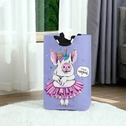 Kaariok Cute Pig Ballerina Tutu Unicorn Cartoon Star Purple Animal Laundry Hamper With Handles Waterproof Collapsible Storage Basket Large Dirty Clothes Bin For Laundry Room, 22.7 Inches -Best Furniture Store 51oKG3pzdRL