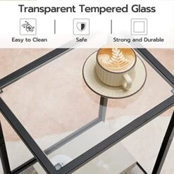 HOOBRO Side Tables With 2 Shelves, Set Of 2 End Tables, Nightstands For Tight Spaces, Tempered Glass Bedside Tables, Modern Metal Frame, For Office, Bedroom, Living Room, Study, Black BK76BZP201 -Best Furniture Store 51oMwNPfbuL