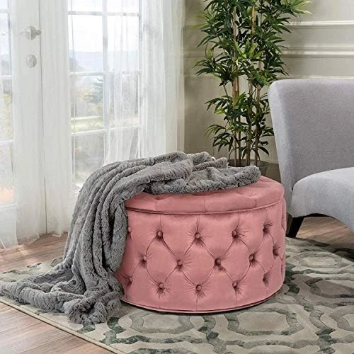 Homebeez Round Velvet Storage Ottoman, Button Tufted Footrest Stool Coffee Table For Living Room (Grey) 10 Homebeez Round Velvet Storage Ottoman, Button Tufted Footrest Stool Coffee Table For Living Room (Grey) - Image 10