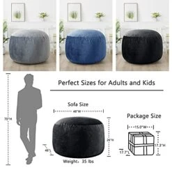 EDUJIN 4 Ft Bean Bag Chairs For Adults With Filling: 4' Large Memory Foam Filled Bean Bag Chairs For Teens,Ultra Soft Dutch Velvet Cover,Round Fluffy Lazy Sofa For Living Room - 4 Foot, Black 11 EDUJIN 4 Ft Bean Bag Chairs For Adults With Filling: 4' Large Memory Foam Filled Bean Bag Chairs For Teens,Ultra Soft Dutch Velvet Cover,Round Fluffy Lazy Sofa For Living Room - 4 Foot, Black -Best Furniture Store 51otWNT0RyL