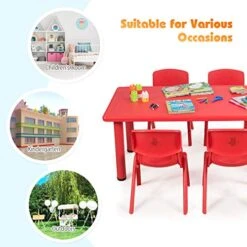 Costzon 47 X 23.5 Inch Rectangular Kids Table, Children School Activity Table For Reading Drawing Dining Playing, Multifunctional Plastic Table W/Steel Pipe, Toddler Furniture For Boys & Girls (Red) -Best Furniture Store 51p1MPE3uAL 1