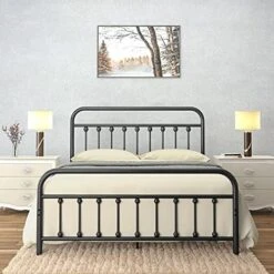 Vintage Queen Metal Bed Frame With Headboard And Footboard Platform/Wrought Iron/Heavy Duty/Solid Metal Slat/Textured Black/No Box Spring Needed/Industrial & Farmhouse 19 Vintage Queen Metal Bed Frame With Headboard And Footboard Platform/Wrought Iron/Heavy Duty/Solid Metal Slat/Textured Black/No Box Spring Needed/Industrial & Farmhouse -Best Furniture Store 51p3OL a2WS. AC