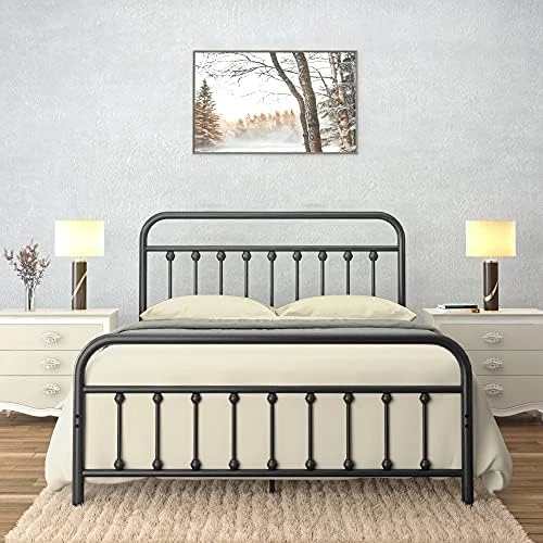 Vintage Queen Metal Bed Frame With Headboard And Footboard Platform/Wrought Iron/Heavy Duty/Solid Metal Slat/Textured Black/No Box Spring Needed/Industrial & Farmhouse 7 Vintage Queen Metal Bed Frame With Headboard And Footboard Platform/Wrought Iron/Heavy Duty/Solid Metal Slat/Textured Black/No Box Spring Needed/Industrial & Farmhouse - Image 7