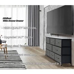 Deep Grey Fabric Dresser Storage Organizer 8-Drawer Closet Shelves, Dressers Storage Chest For Bedroom, Living Room, Hallway & Nursery With Easy Pull Fabric Bins Wood Top -Best Furniture Store 51p7CcpGWOS