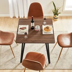GreenForest Dining Table 31.5 Inch Small Square Kitchen Room Table For 2-4 Person Modern Industrial Dinner Table With Solid Metal Legs For Dining Room, Living Room, Walnut -Best Furniture Store 51p9HGuDIYL