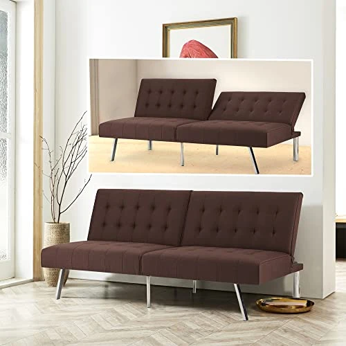 Naomi Home Tufted Split Back Futon Sofa Bed, Linen Couch Bed, Futon Convertible Sofa Bed With Chrome Legs, Folding, Reclining Small Convertible Couch, Futon Couches For Living Room Espresso 1 Naomi Home Tufted Split Back Futon Sofa Bed, Linen Couch Bed, Futon Convertible Sofa Bed With Chrome Legs, Folding, Reclining Small Convertible Couch, Futon Couches For Living Room Espresso