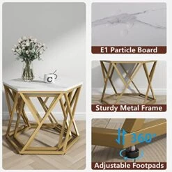 Auromie Nesting Coffee Table Set Of 2, Hexagonal Side End Tables With Metal Frame, Modern Center Tables With Faux Marble Top For Living Room, Office, Balcony, Small Nightstands For Bedroom, White&Gold -Best Furniture Store 51pBZis5QbL