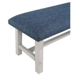 OSP Home Furnishings Callen Bench With Antique Bronze Nailhead Trim, White Wash Frame And Navy Fabric -Best Furniture Store 51pEmsH1VoL