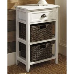 Signature Design By Ashley Oslember Modern Farmhouse Accent End Table With 2 Removable Baskets, White -Best Furniture Store 51pG6wt3eNL