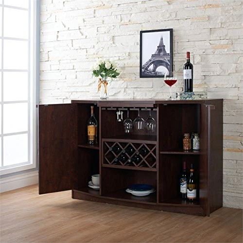 IoHOMES Annadel Contemporary Wine Buffet, Wood Sideboard With Glass Rack, Two Shelved Cabinets And Open Bottom Shelf, Vintage Walnut 4 IoHOMES Annadel Contemporary Wine Buffet, Wood Sideboard With Glass Rack, Two Shelved Cabinets And Open Bottom Shelf, Vintage Walnut - Image 4