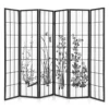 Partition Room Divider Wood Floral Room Divider With 6-Panel 5.7ft Portable Freestanding Privacy Partition Shoji Screen For Home Office Bedroom Separation, Black