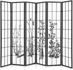 Partition Room Divider Wood Floral Room Divider With 6-Panel 5.7ft Portable Freestanding Privacy Partition Shoji Screen For Home Office Bedroom Separation, Black -Best Furniture Store 51pa3lnBXlL. AC