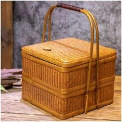 DOUBAO Vintage Large Double-layer Basket Tea Set Storage Box Handwoven Vintage Environmental Basket 11 DOUBAO Vintage Large Double-layer Basket Tea Set Storage Box Handwoven Vintage Environmental Basket -Best Furniture Store 51paCc4Yl0L. AC