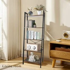 Babion Ladder Bookshelf, 5-Tier Bookcase Shelf, Tall Bookcase Storage Organizer,Ladder Shelf With Metal Frame Stands, Industrial Book Shelf,for Living Room,Office, Kitchen -Best Furniture Store 51paud3Ri2L