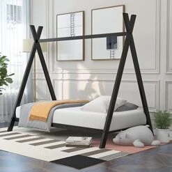 Harper & Bright Designs Twin Size House Bed With Trundle, Metal Kids Platform Bed Frame With Roof, House-Shape Bed Frame Can Be Decorated For Kids Girls Boys Toddlers(Black) -Best Furniture Store 51phlgRgOSL. AC