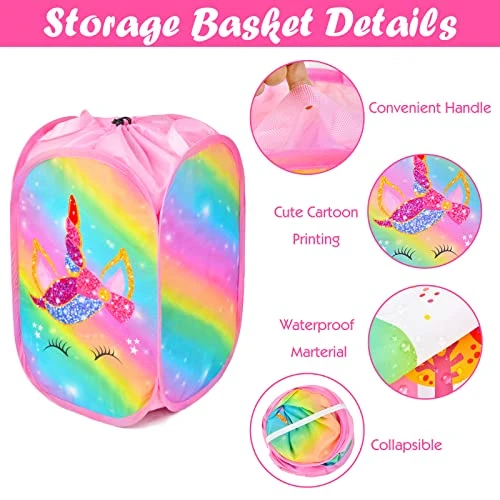 Toy Storage Baskets And Play Mat - Collapsible XL Toy Organizer For Kids, Portable Toy Storage Bin Holders For Block Game Toys,Unicorn Storage Baskets For Girls (Pink Unicorn) 5 Toy Storage Baskets And Play Mat - Collapsible XL Toy Organizer For Kids, Portable Toy Storage Bin Holders For Block Game Toys,Unicorn Storage Baskets For Girls (Pink Unicorn) - Image 5