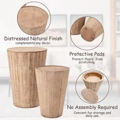 COZAYH Farmhouse Nesting Barrel Side Table, Rustic Space Saving Storage End Table Set, Natural Distressed Finish -Best Furniture Store 51pmYspJLnL