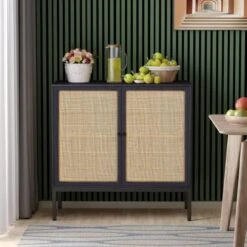 Yechen Set Of 2 Sideboard Storage Cabinet With Handmade Natural Rattan Doors, Accent Cabinet Rattan Cabinet Buffet Cabinet With Storage, For Living Room, Dining Room, Entryway, Kitchen, Nature 2 -Best Furniture Store 51pnDcofXL. AC