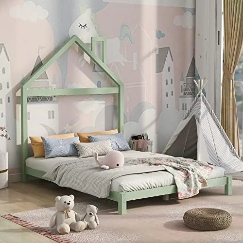 Merax Modern Kids House Beds Full Wood Low Bed Frames For Boys,Girls, No Box Spring Need/Easy Assemble(Full,White+Gray) 13 Merax Modern Kids House Beds Full Wood Low Bed Frames For Boys,Girls, No Box Spring Need/Easy Assemble(Full,White+Gray) - Image 13