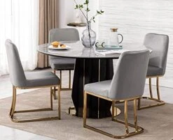 VESCASA Velvet Upholstered Dining Chairs With Back, Mid Century Modern Dining Chairs With Gold Metal Frame For Dining Room, Restaurant, Kitchen, Set Of 4, Grey -Best Furniture Store 51pqIfixjJL