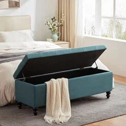 HUIMO Button-Tufted Ottoman With Storage In Upholstered Fabrics, Large Storage Bench For Bedroom, Living Room, Entryway, Storage Ottoman Bench With Safety Hinge Hold Up To 300lbs（Dark Teal） -Best Furniture Store 51pqlFxUrIL
