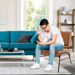 Recaceik Mid-Century Modern Leather Accent Chair, Upholstered PU Leather Chair, Lounge Living Room Chair With Metal Frame, Comfy Reading Armless Chair Home Furniture, Coffee -Best Furniture Store 51qP9fmARWL