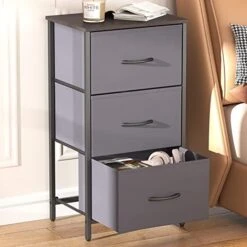 Small Dresser For Bedroom, 3 Drawer Nightstand With Removable Fabric Bins, Storage Chest Of Drawers For Closet Bedside Nursery Laundry Living Room, Sturdy Steel Frame&Wood Tope, Light Grey -Best Furniture Store 51qQFci43CL. AC