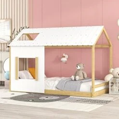 HZSSDTKJ Twin Size Low Wood House Bed With Roof And Window,Wooden Floor Platform Bed Frame With Wood Slats Support,Playhouse Design For Kids Girls Boys Teens Bedroom Furniture (Gray+Natural, Twin) 20 HZSSDTKJ Twin Size Low Wood House Bed With Roof And Window,Wooden Floor Platform Bed Frame With Wood Slats Support,Playhouse Design For Kids Girls Boys Teens Bedroom Furniture (Gray+Natural, Twin) -Best Furniture Store 51qRWjMLJQL. AC