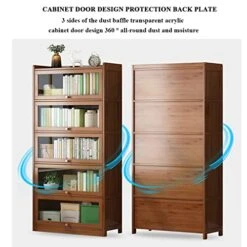 3/4/5-Tier Book Shelf With Flip Up Type Inner Pushing Cabinet Door And Metal Round Handle, Cube Organizer Book Shelves, Floor To Ceiling Art Storage High Shelf ( Color : Blue , Size : 70x31x140cm )