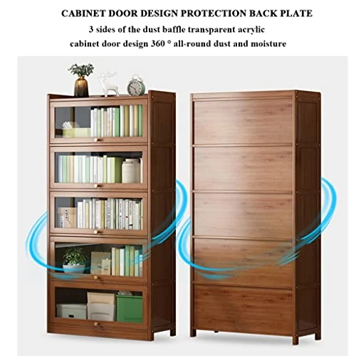 3/4/5-Tier Book Shelf With Flip Up Type Inner Pushing Cabinet Door And Metal Round Handle, Cube Organizer Book Shelves, Floor To Ceiling Art Storage High Shelf ( Color : Blue , Size : 70x31x140cm )
